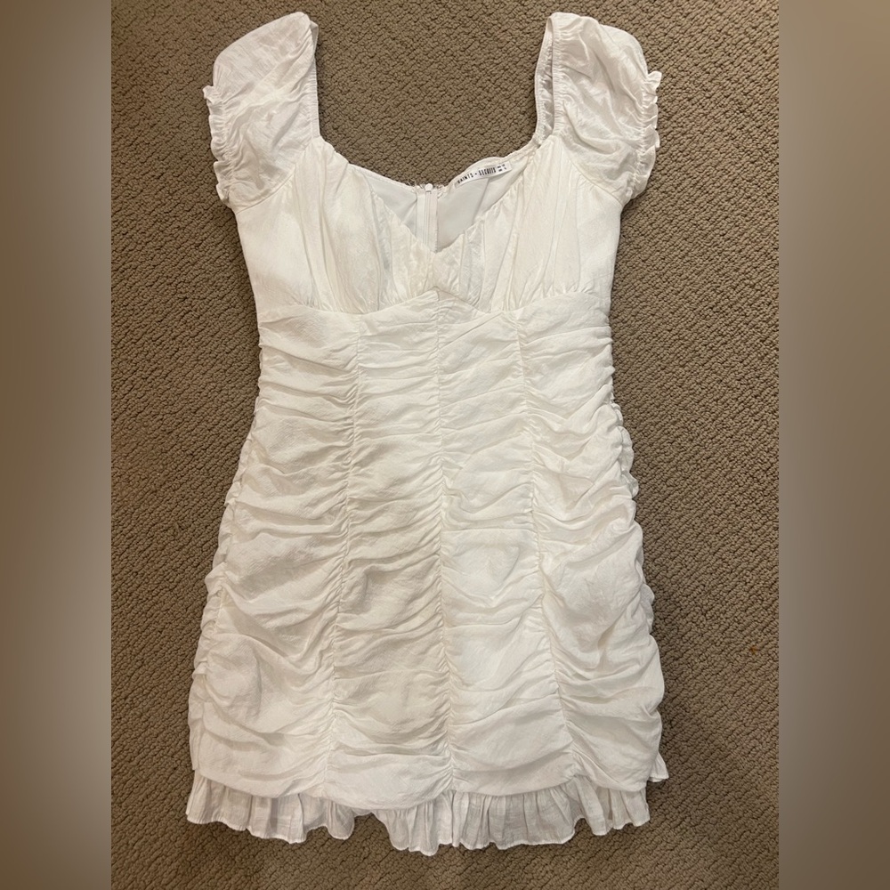 Chic White Ruched Mini Dress